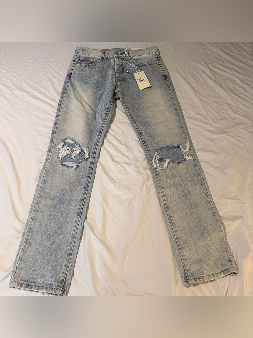 MNML Light Blue Distressed Straight Jeans